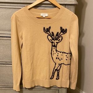 LOFT Women's Beige Sweater with Deer Design